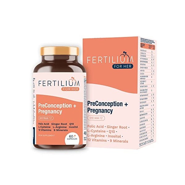 FERTILIUM FEMME Grossesse - Acide folique pour la Fertilité - Inositol Q10 Vitamine B9 B12 et 9 Minéraux - 60 Capsules Végéta