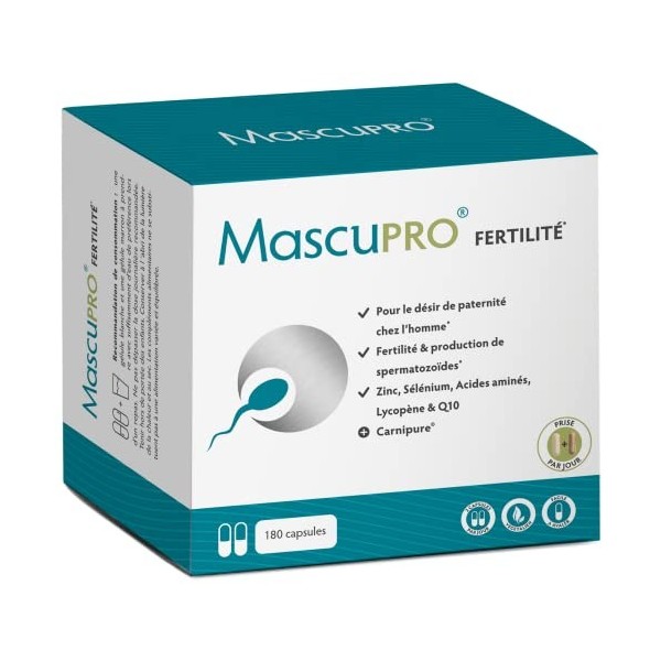 MascuPRO® Fertilité homme - fertilité et planning familial - 180 Capsules - Q10, L-Carnitine & Arginine, Vitamine C - spermat