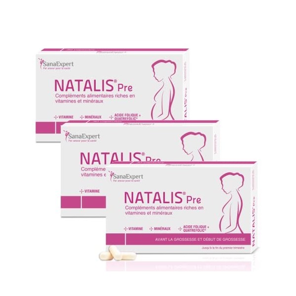 PACK 3| SanaExpert Natalis Pre | COMPLÉMENT ALIMENTAIRE POUR LA FERTILITÉ ET LA GROSSESSE | avec acide folique, Quatrefolic, 