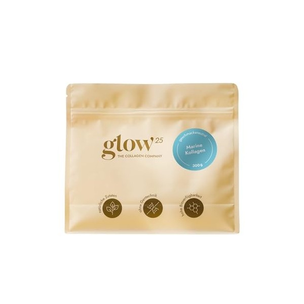 Glow25® Poudre de collagène Marine [300g] - Solubilité parfaite - Collagène marin - Sans hormones ni antibiotiques - Hydrolys