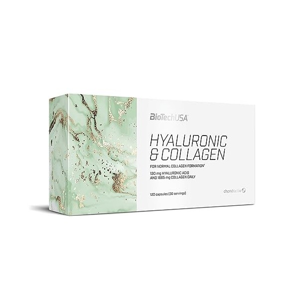 Biotech Usa | Hyaluronic & Collagen 120 Caps | Collagène | Collagène provenant de 2 sources et acide hyaluronique