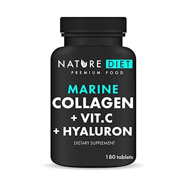 Nature Diet - Collagène marin avec acide hyaluronique et vitamine C, 180 comprimés, 500 mg | Peptane F | Collagène de poisson