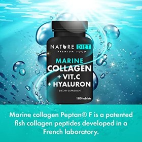 Nature Diet - Collagène marin avec acide hyaluronique et vitamine C, 180 comprimés, 500 mg | Peptane F | Collagène de poisson