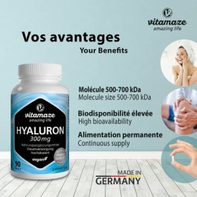 Acide Hyaluronique en Gélules Pendant 3 Mois - 300 mg par Capsule de Micro-Molécules 500-700 kDa - Grande Biodisponibilité -C