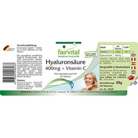Fairvital | Acide hyaluronique 400mg + Vitamine C - Fortement dosé - VEGAN - 90 comprimés