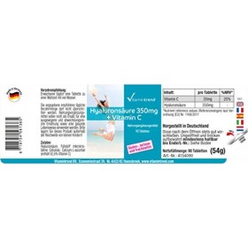Acide hyaluronique 350mg + Vitamine C - 90 Comprimés- Vegan - Haute dose | Vitamintrend®