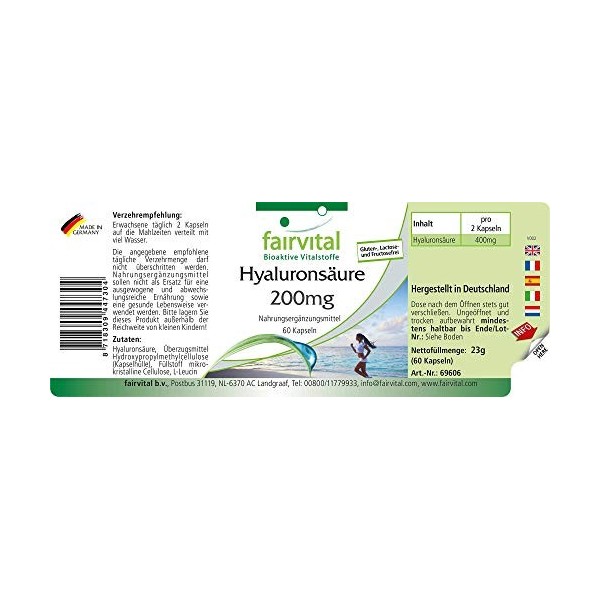 Fairvital | Acide Hyaluronique 200mg - VEGAN - Fortement dosé - 60 Capsules