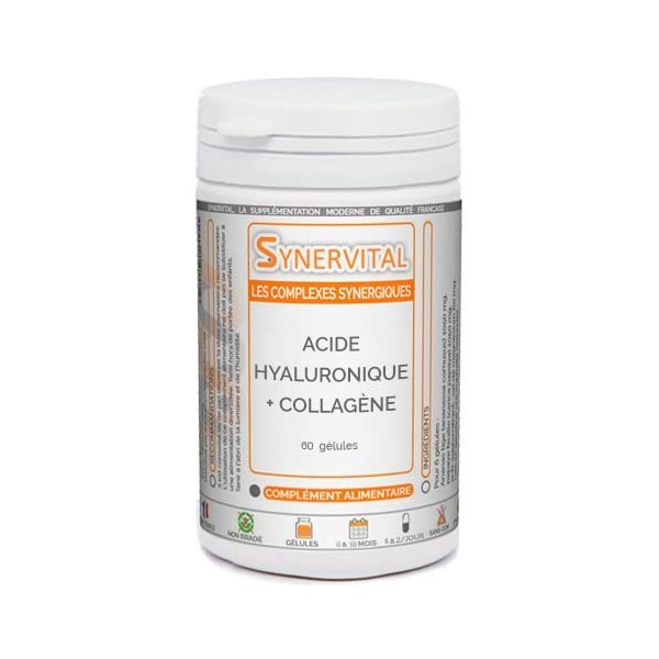 Acide hyaluronique + Collagène Synervital Synervital 60 gélules dosées à 340mg - Complément alimentaire - Peau, articulations