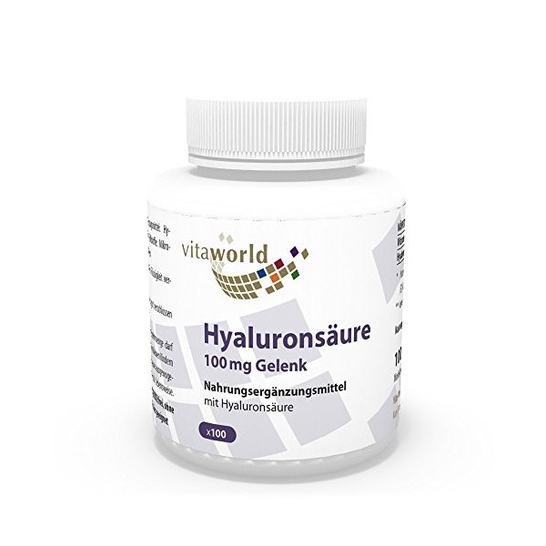 Vita World Acide hyaluronique 100mg Articulation 100 Capsules Made in Germany