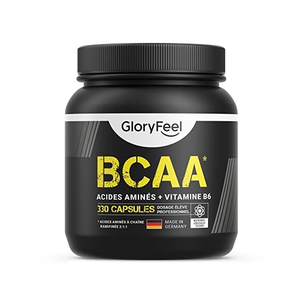 BCAA 330 Capsules , Acides Aminés Essentiels Fortement Dosée, Contient Leucine, Valine et Isoleucine avec Vitamine B6, Haute