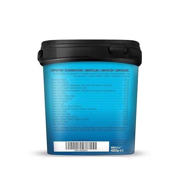 Bodylab24 Amino Tabs 300 comprimés, avec tous les acides aminés essentiels, y compris tous les BCAA L-leucine, L-isoleucine 