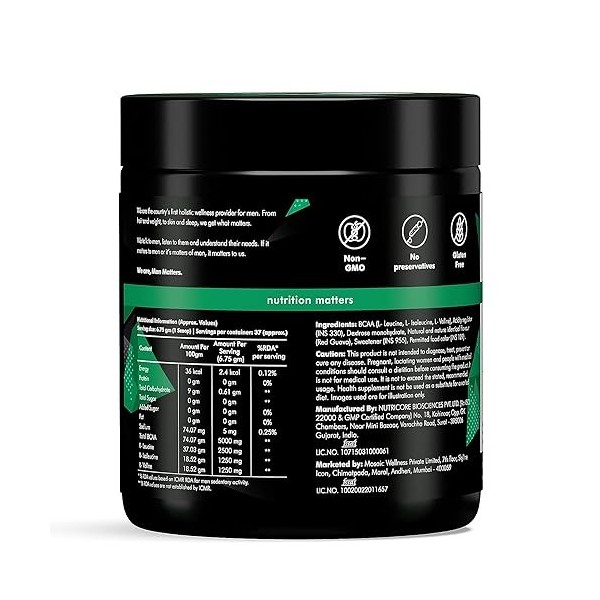 Green Velly Man Matterrs BCAA Powder for Men | With L-leucine, L-isoleucine & L-valine | Promotes Muscle Building & Muscle Re