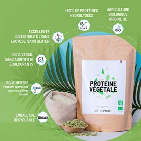 NUTRIPURE - PACK Protéine VEGAN BIO 1kg + Arôme Coco - Complément Alimentaire Sport & Musculation - Protéine Végétale de Pois