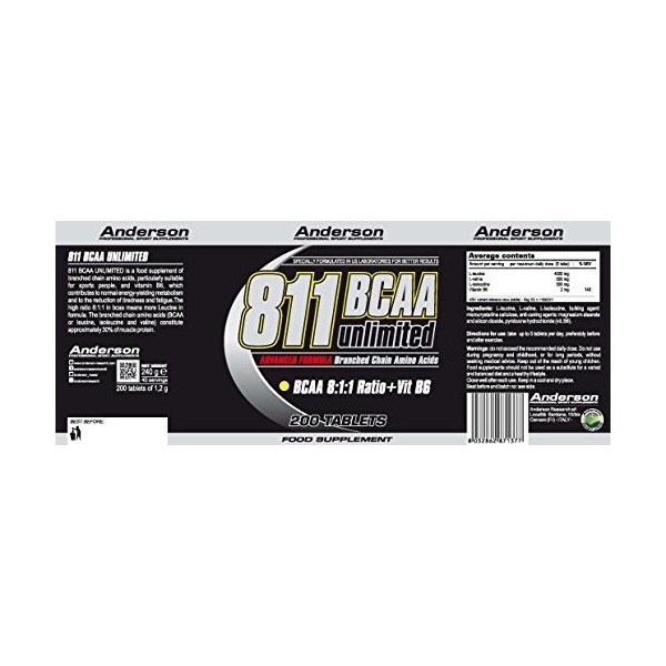 Anderson 811 BCAA BCAA avec L leucine renforcée NOUVEAU 200cpr 