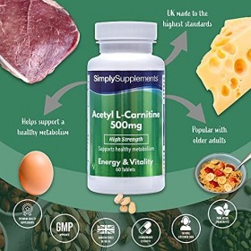 Acétyl L-Carnitine 500mg | Enrichi en vitamine B6 | 60 Comprimés | Adapté aux végétaliens | Jusqu’à 2 mois de bienfaits | Sim