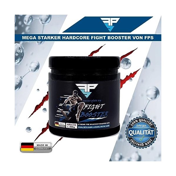 FPS Hardcore Fight Booster | 250 g de poudre | Saveur de cerise | Avec : acides aminés, BCAAs, créatine, caféine, taurine et 