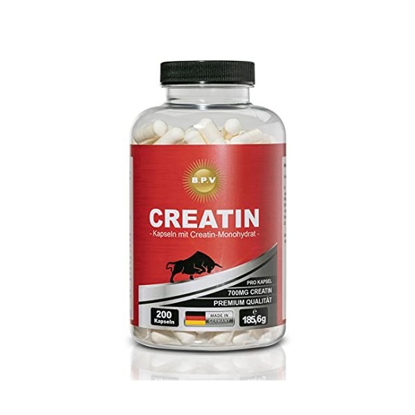 CREATIN MONOHYDRAT 200 gélules – Dosage le plus élevé 4640 mg portion quotidienne – 100 % monohydrate de créatine de haute qu