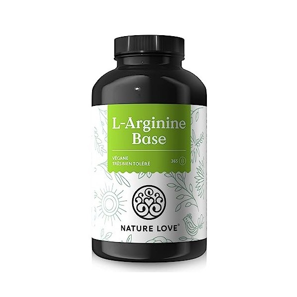 NATURE LOVE® L-arginine base avec citrulline - 365 gélules - Arginine végétale haute qualité en forme BASE avec une pureté de