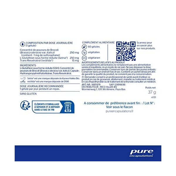 Pure Encapsulations - Glutathion DTX 250mg - 60 Gélules Véganes