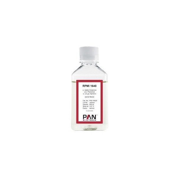 PAN BIOTECH P04-16520 RPMI 1640 avec Glutamine stable, Avec glutamine stabilisée, sans rouge de phénol, avec 2,0 g/l NaHCO3 