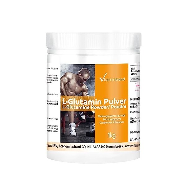 L-Glutamine en poudre pure - 1 kg sans additifs, acide aminé protéinogène - hautement dosé - végan - suppléments biodisponibl
