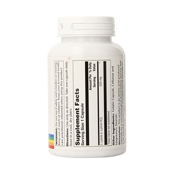L-lysine, 500 mg, 120 Veggie Caps - Solaray