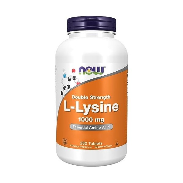 Now Foods, Double Strength L-Lysine, 1000mg, 250 Comprimés végétaliens, Haute Dosé, Acide Aminé, Testé en Laboratoire, Végéta