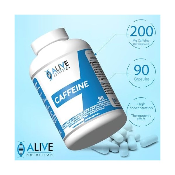 Caféine comprimé 200mg pure. Énergisant contre la fatigue. Caféine 90 gélules. La Caféine est un ingrédient qui aide à amélio