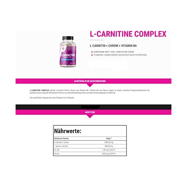 Trec Nutrition L-Carnitine Complex | Réduction des tissus adipeux | Brûleur de graisse | Perte de poids | Pilules minceur | T