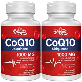 CoQ10 avec L-Glutathion 1000mg Gélules 2 Paquets - 100% Coenzyme Q10 Fermentée, Coenzyme Q10 Hautement Dosée, Antioxydant Co
