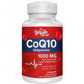 CoQ10 avec L-Glutathion 1000mg Gélules - 100% Coenzyme Q10 Fermentée, Coenzyme Q10 Hautement Dosée, Antioxydant Coenzyme Q10,