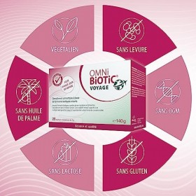 OMNi BiOTiC VOYAGE | 28 sachets 140g | 10 souches bactériennes | 5 milliards d’UFC par dose journalière | En poudre | Végét