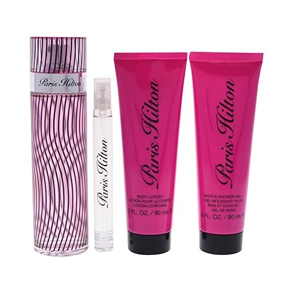 Paris Hilton Paris Hilton For Women 4 Pc Gift Set 3.4oz EDP Spray, 0.34oz EDP Spray, 3.0oz Body Lotion, 3oz Bath and Shower G