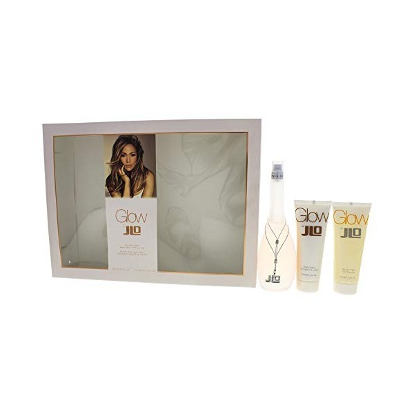 Jennifer Lopez Set Glow Eau de Toilette Spray 3,3 oz/Lotion Corporelle 2,5 oz/Gel Douche 2,5 oz