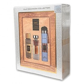 Oud Romancea Coffret cadeau 3 pièces Collection Emirats arabes unis | Brume de parfum 250 ml, Eau de parfum 100 ml, désodoris