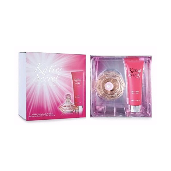 Katies Secret Coffret cadeau de parfum 2 pièces pour femme – Eau de parfum 100 ml et lotion corporelle chatoyante 130 ml