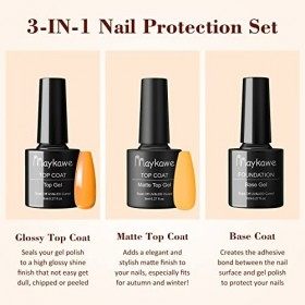 Maykawe 3 En 1 Base et Top Coat Vernis Semi Permanent, Vernis Gel UV No Wipe Top Coat Mat, UV LED Soak Off Finition Effet Bri
