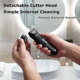 KEMEI Tondeuse à poils pour homme, rasoirs à boules, rasoirs électriques pour barbe et zone pubienne, lame en céramique amovi