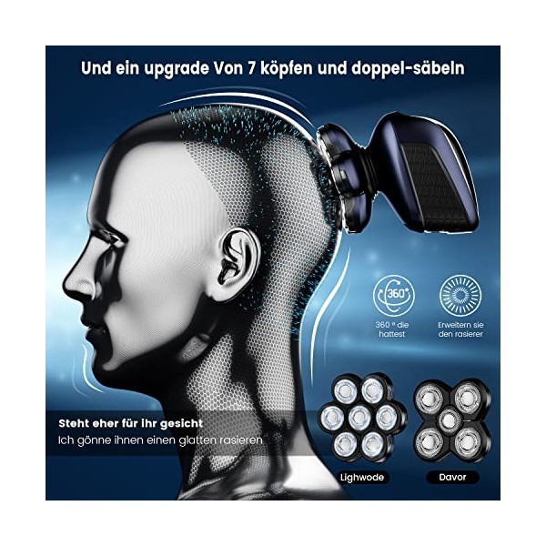 Shaver Electric Shaver Shaver 10 en 1 à LED Smoother Razor avec têtes de shaver 7D rotatives