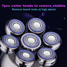 Rasoir électrique pour Cheveux, 600mAh Rasoir électrique Intelligent pour Cheveux, 7Pcs Têtes de Coupe Tondeuse avec éclairag