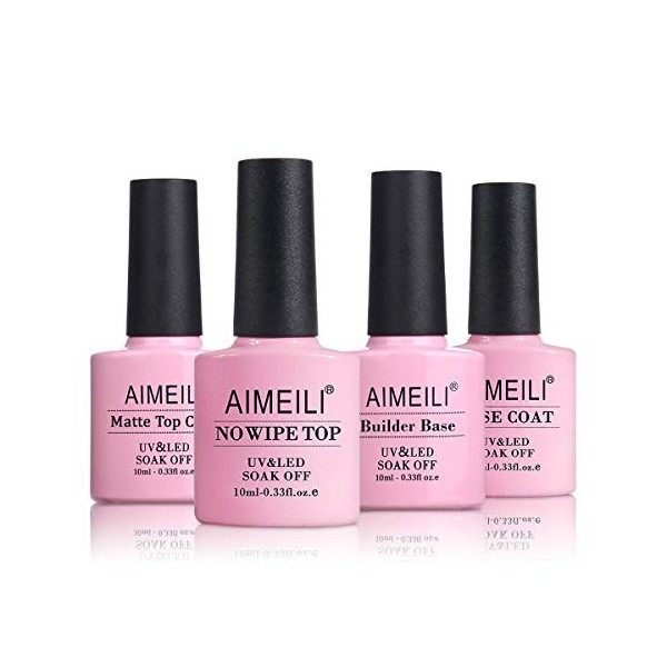 AIMEILI No Wipe Top Coat et Base Coat, Matte Top Coat, 5 en 1 Builder Base Vernis à Ongles Semi-Permanent Finition Mat et Bri