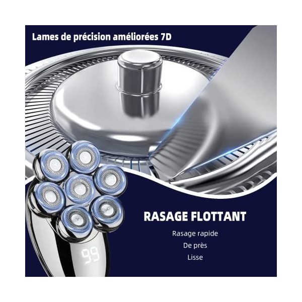 Rasoir Electriques Hommes, 5 in 1 Rasoirs à Têtes Rotatives, IPX7 Étanche Rechargeable Sec et humide Rasoir Ensemble à tête c