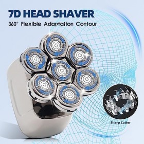 Qhecomce Rasoir électrique 5-en-1 pour cheveux et barbe, pour hommes chauves, avec 7 têtes de rasage, fonctionne sur peau mou