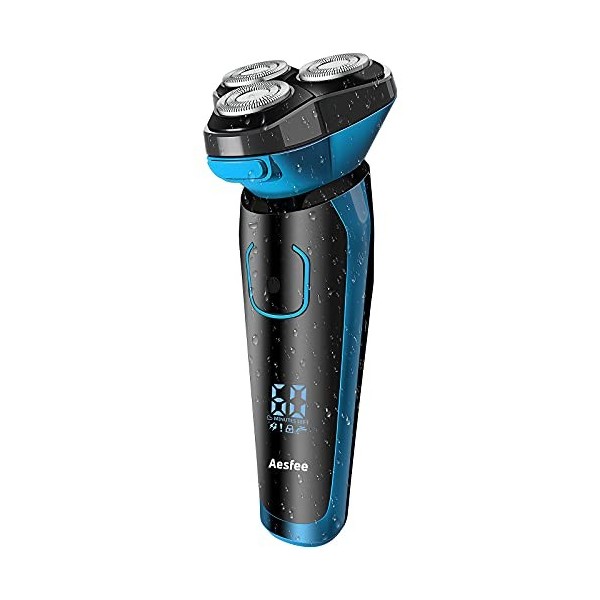 Rasoir Electrique Homme Rechargeable Etanche Wet&Dry Rasoir Electrique 3D Têtes Rotatives Tondeuse Barbe avec Indicateur de B