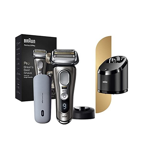 Braun Series 9 Pro 9425s rasoir électrique barbe homme, tête 4+1 avec tondeuse ProLift, étui de recharge PowerCase + Braun Ce