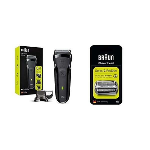 Braun Series 3 Shave & Style Rasoir Électrique Homme 3-En-1 Noir, Avec Tondeuse À Barbe Haute Précision Et 5 Sabots & Series 