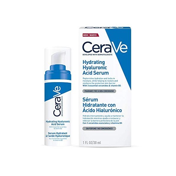 Cerave Soin Visage Sérum Hydratant Acide Hyaluronique | 30ml |Nourrit, hydrate & apaise|Pour tous les types de peaux