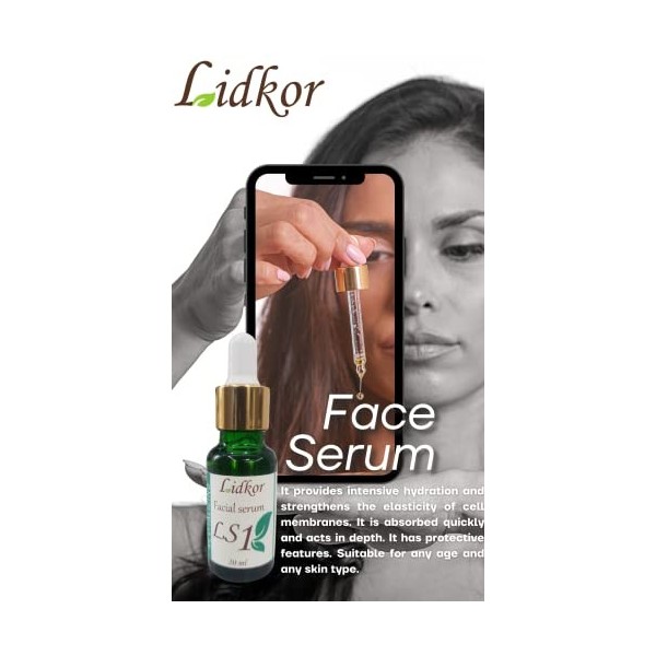 LIDKOR LS 1 Serum Visage Antioxydant & Anti-âge à la Vitamine E & Huile de Jojoba 20ml - Soin Visage Anti-Rides & Contour des