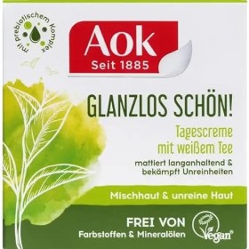 AOK Crème de jour hydratante au thé blanc pour peaux sujettes au teint brillant et aux impuretés, végétalienne 50 ml