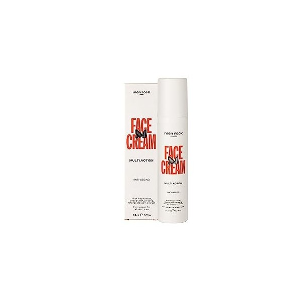 Men Rock Crème Multi-Action pour le Visage, Cible les Rides et les Ridules, Hydrate Profondément pour une Peau Saine et Radie